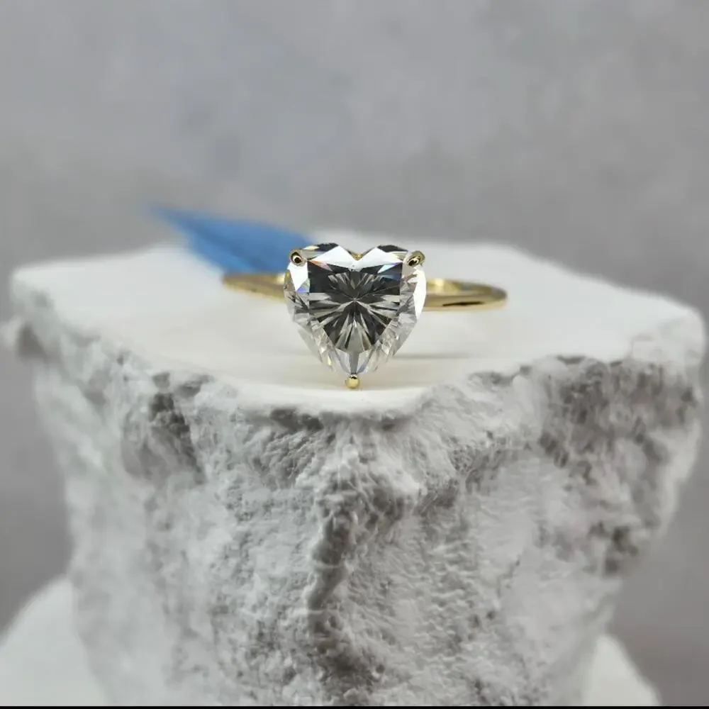 Size 7 1.2 CT Heart Moissanite Ring in Gold Over 925 Silver (GRA Certified)